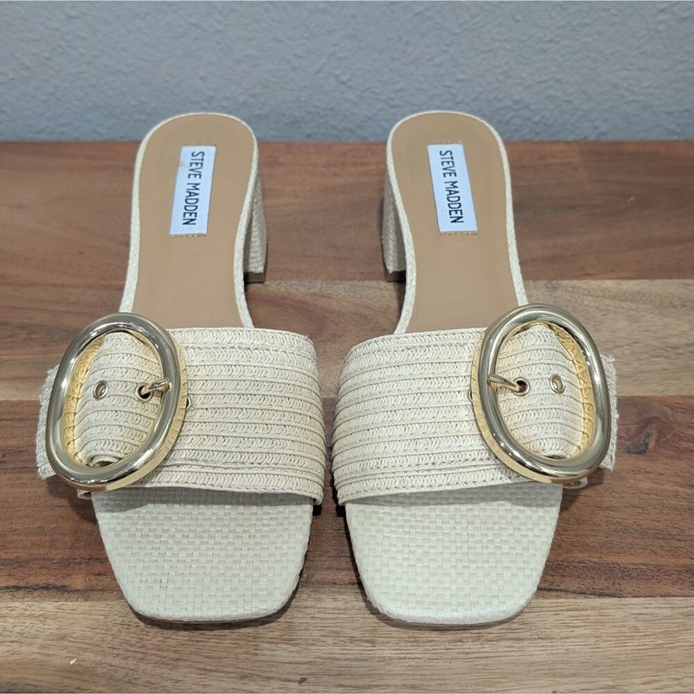 Steve Madden Seacrest Sandals Cream Mules with Gold Accent - Picture 5 of 9